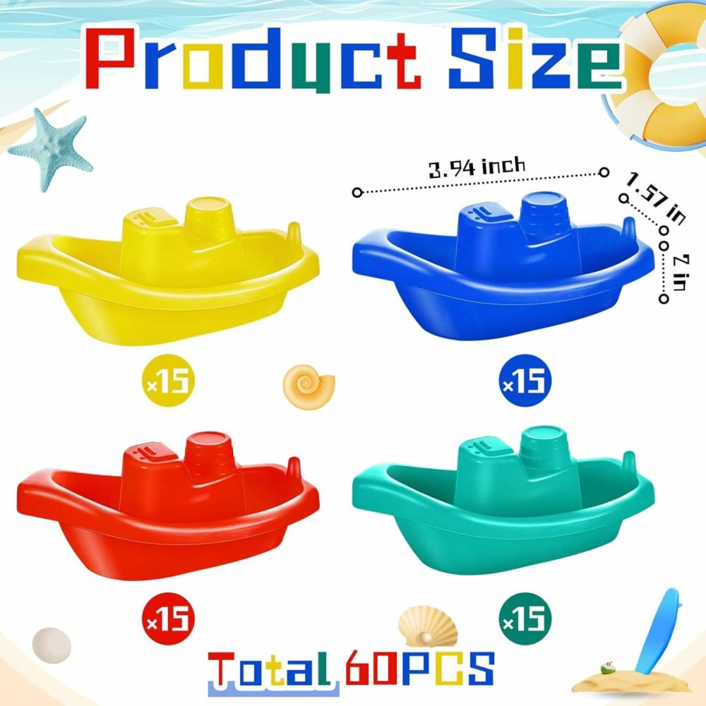 60 Pieces Little Boat Bath Boats Toy Bathtub Toys Stackable Boat Bath Toys Floating Plastic Pool And Bathtub Toys For Baby And Toddler Summer Water Toys  4 Colors  |  Bath Toys All Toys Bath Toys