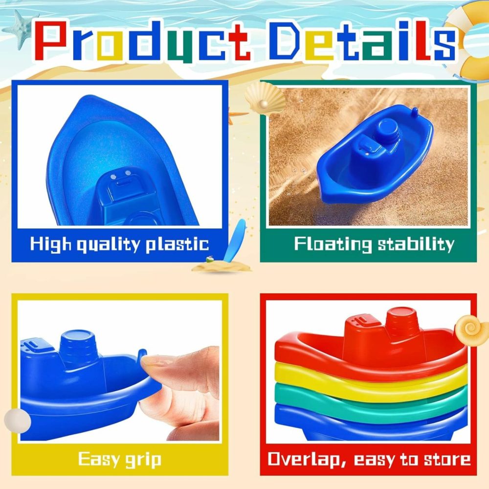 60 Pieces Little Boat Bath Boats Toy Bathtub Toys Stackable Boat Bath Toys Floating Plastic Pool And Bathtub Toys For Baby And Toddler Summer Water Toys  4 Colors  |  Bath Toys All Toys Bath Toys