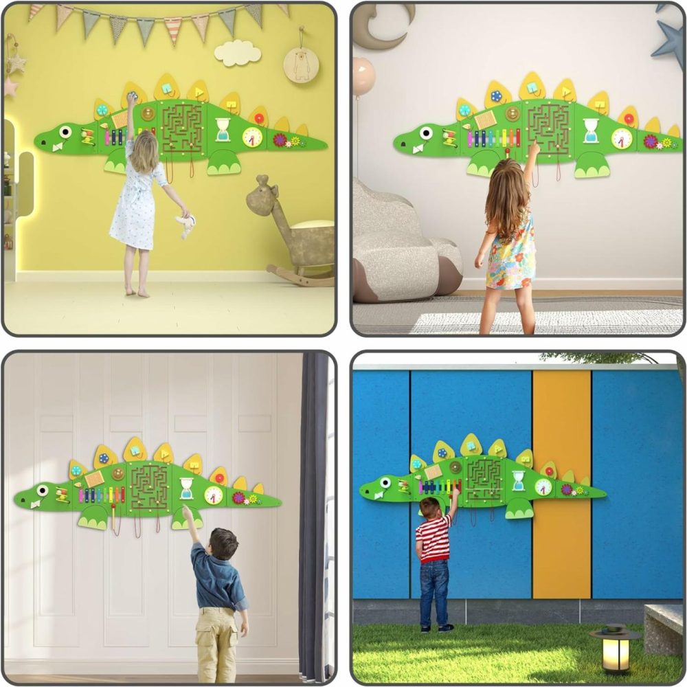 60” Stegosaurus Montessori Busy Board  Sensory Board  Activity Wall Busy Board Panels  Wall Furniture,Interactive Wooden Learning Toys For Boys And Girls  Perfect For Toddler Playroom  |  Sorting & Stacking Toys All Toys Sorting & Stacking Toys