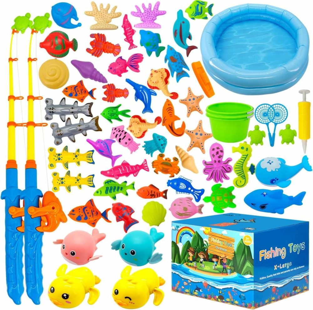 60Pcs Magnetic Fishing Bath Toys Game Set,Swimming Fish Toys For Bathtub,Water Table Bathtub Toys For Toddlers Kids Age 3-6  Pool Toys For Pretend Play&Education Teaching&Learning Colors  |  Bath Toys All Toys Bath Toys