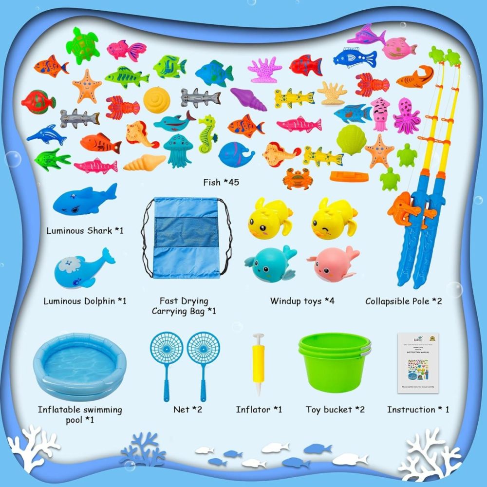 60Pcs Magnetic Fishing Bath Toys Game Set,Swimming Fish Toys For Bathtub,Water Table Bathtub Toys For Toddlers Kids Age 3-6  Pool Toys For Pretend Play&Education Teaching&Learning Colors  |  Bath Toys All Toys Bath Toys