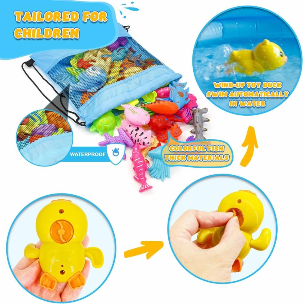 60Pcs Magnetic Fishing Bath Toys Game Set,Swimming Fish Toys For Bathtub,Water Table Bathtub Toys For Toddlers Kids Age 3-6  Pool Toys For Pretend Play&Education Teaching&Learning Colors  |  Bath Toys All Toys Bath Toys