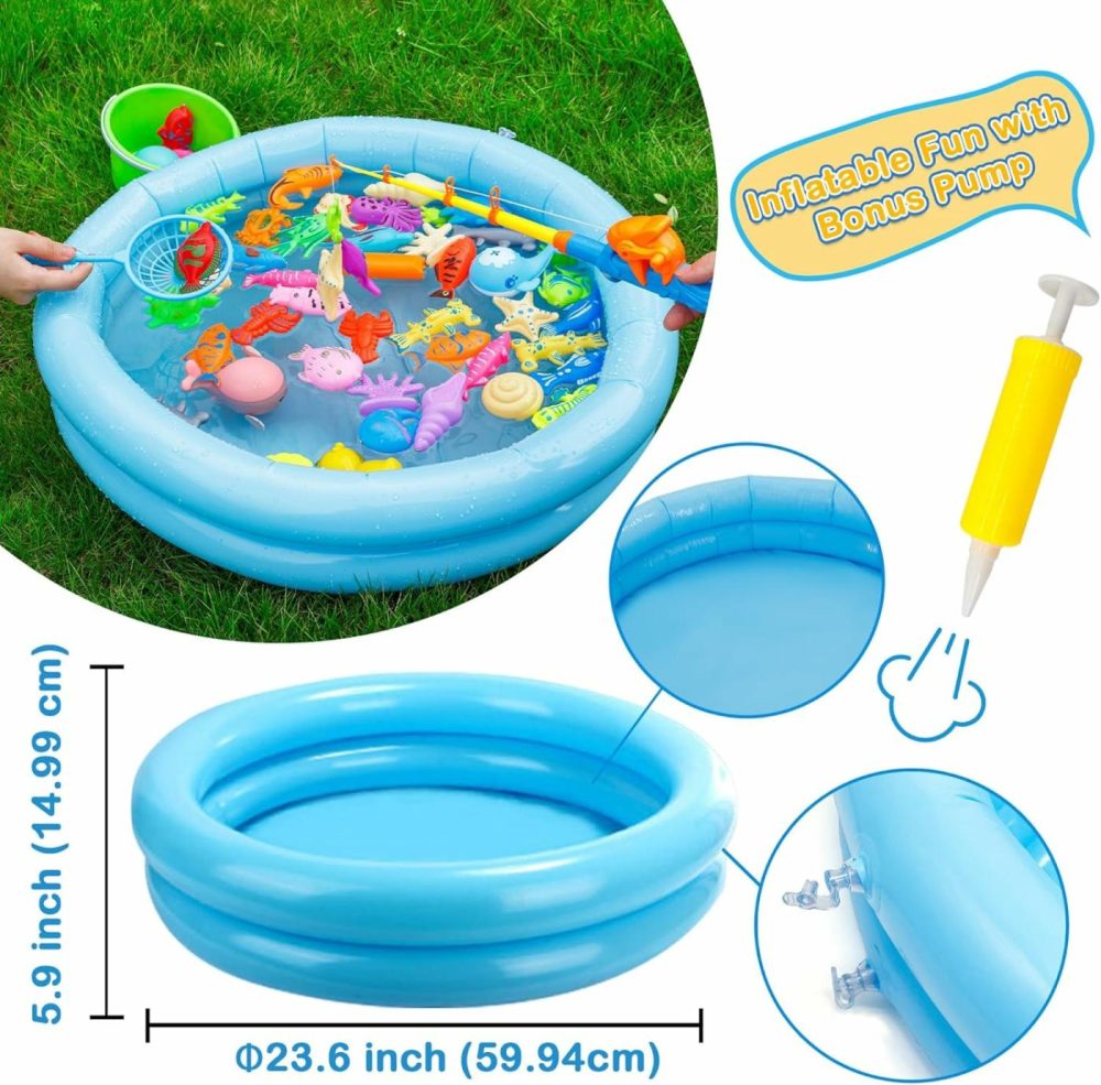 60Pcs Magnetic Fishing Bath Toys Game Set,Swimming Fish Toys For Bathtub,Water Table Bathtub Toys For Toddlers Kids Age 3-6  Pool Toys For Pretend Play&Education Teaching&Learning Colors  |  Bath Toys All Toys Bath Toys