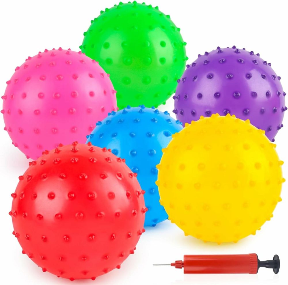 6Pcs Bounce Balls  Knobby Balls With Pump 6Inch Sensory Balls Spiky Massage Balls For Babies Toddlers  |  Balls All Toys ['red', 'blue', 'yellow', 'pink', 'green', 'purple']