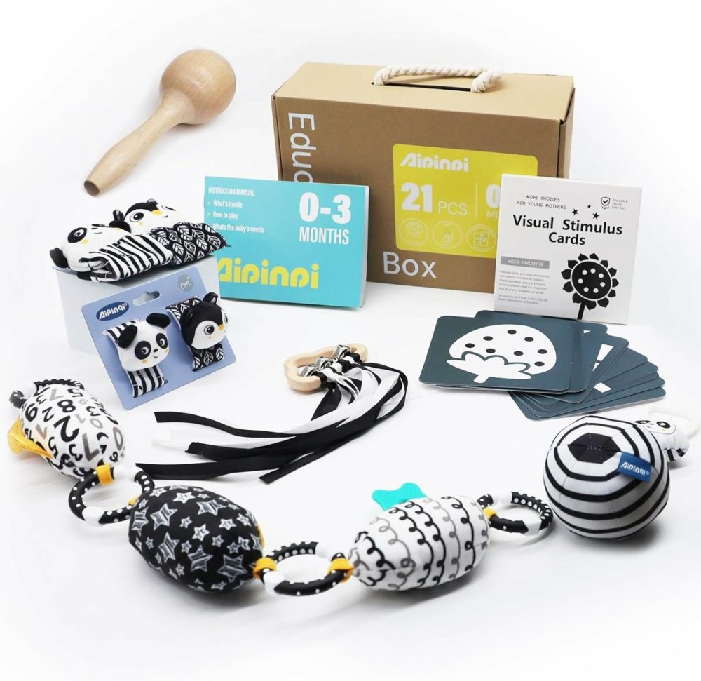 7 In 1 High Contrast Baby Toys Black And White Toy  21Pcs Montessori Education Kit  Learning Educational Set Newborn Toys  Sensory Toys For Babies 0-6 Months (Black&White)  |  Rattles & Plush Rings All Toys Black+white