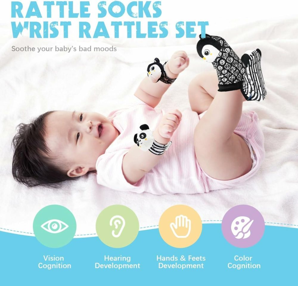 7 In 1 High Contrast Baby Toys Black And White Toy  21Pcs Montessori Education Kit  Learning Educational Set Newborn Toys  Sensory Toys For Babies 0-6 Months (Black&White)  |  Rattles & Plush Rings All Toys Black+white