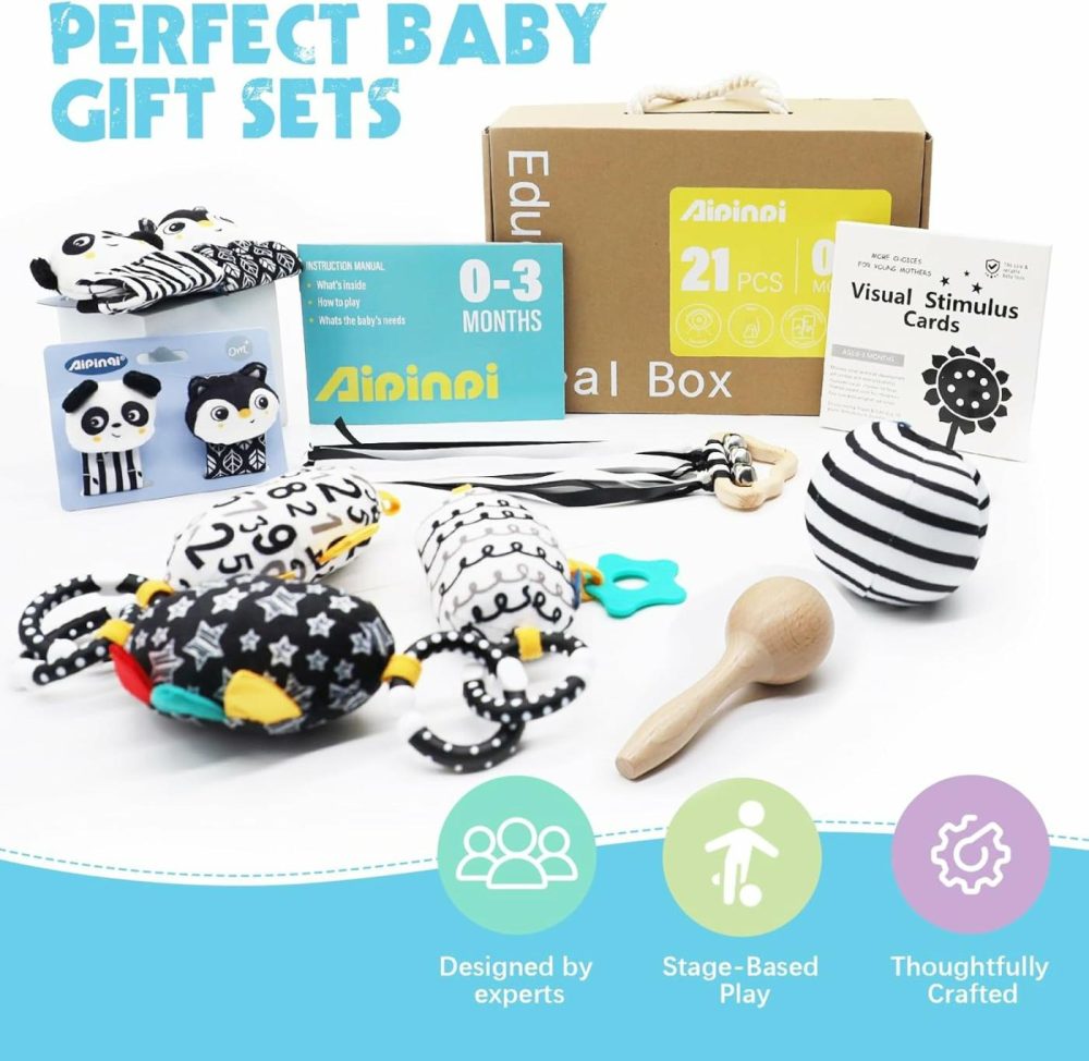 7 In 1 High Contrast Baby Toys Black And White Toy  21Pcs Montessori Education Kit  Learning Educational Set Newborn Toys  Sensory Toys For Babies 0-6 Months (Black&White)  |  Rattles & Plush Rings All Toys Black+white