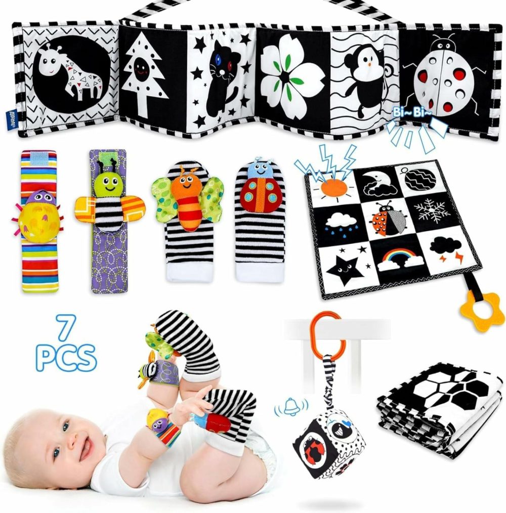 7 Pcs Black And White High Contrast Baby Toys For Newborn  Montessori Toys For Babies 0-6 Months Tummy Time Toys  Sensory Toys Newborn Toys Soft Book For 0-3 3-6 6-12 Months Boys Girls Infants  |  Rattles & Plush Rings All Toys Rattles & Plush Rings