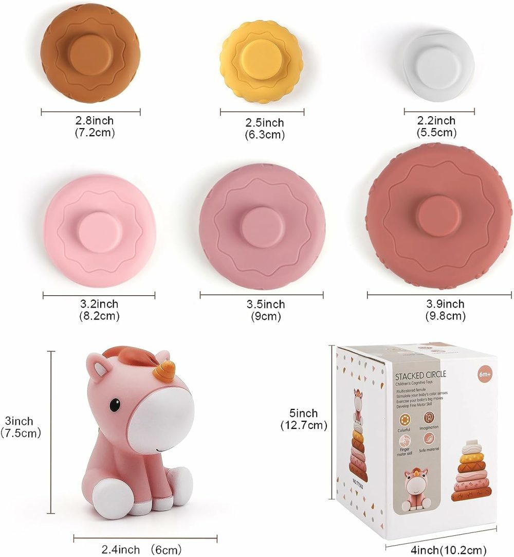 7 Pcs Stacking & Nesting Baby Toys  Squeeze Teething Baby Toys And Building Circle With Pink Horse Figure  Newborn Essentials For 6 12 18 Months Baby Toddler Girls  |  Sorting & Stacking Toys All Toys Sorting & Stacking Toys