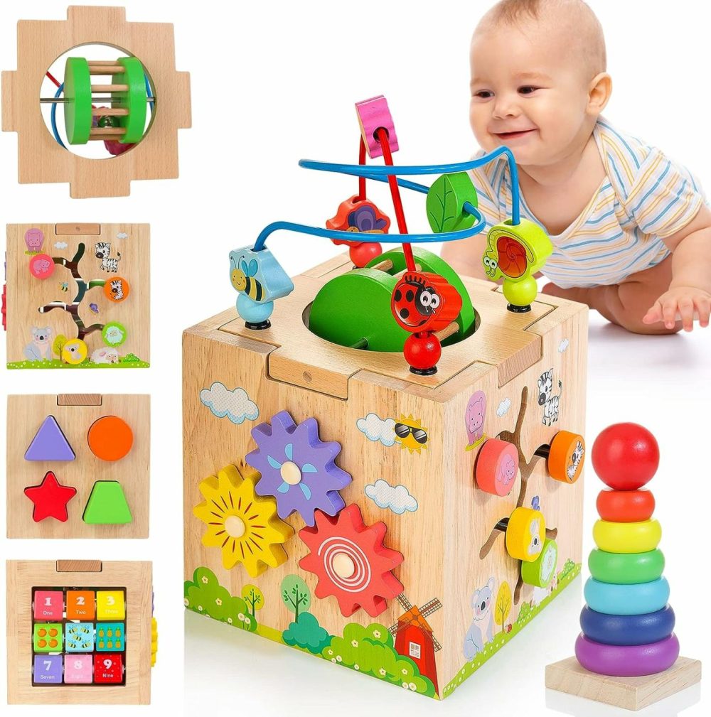 8-In-1 Activity Cube Wooden Montessori Toys For 1+ Year Old  Bead Maze Shape Sorter Developmental Learning Toys  Bonus Sorting & Stacking Toys For 12M+ Toddlers  Gift Packaging  |  Sorting & Stacking Toys All Toys Sorting & Stacking Toys