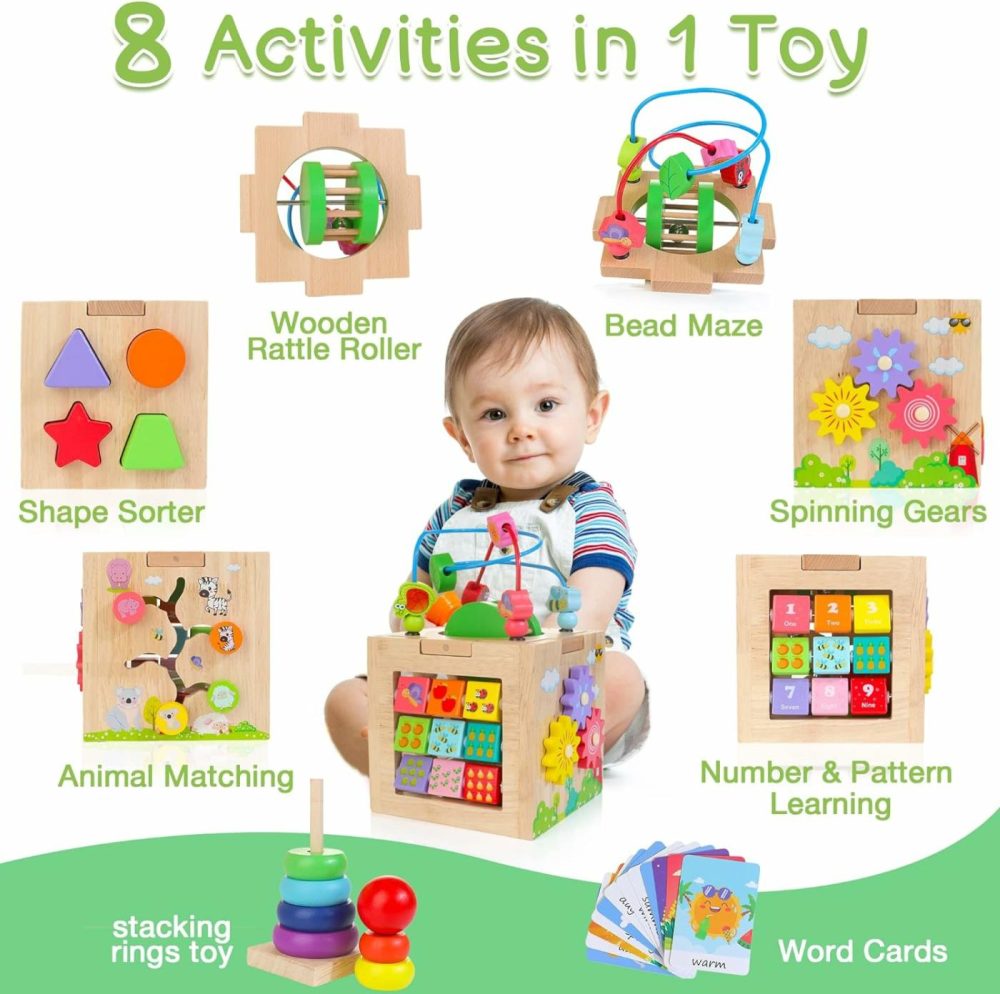 8-In-1 Activity Cube Wooden Montessori Toys For 1+ Year Old  Bead Maze Shape Sorter Developmental Learning Toys  Bonus Sorting & Stacking Toys For 12M+ Toddlers  Gift Packaging  |  Sorting & Stacking Toys All Toys Sorting & Stacking Toys