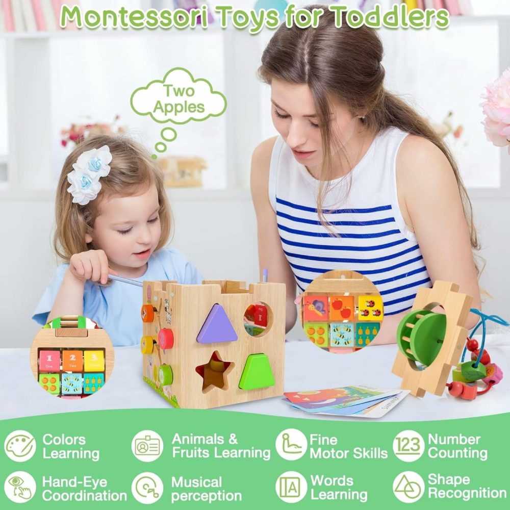 8-In-1 Activity Cube Wooden Montessori Toys For 1+ Year Old  Bead Maze Shape Sorter Developmental Learning Toys  Bonus Sorting & Stacking Toys For 12M+ Toddlers  Gift Packaging  |  Sorting & Stacking Toys All Toys Sorting & Stacking Toys