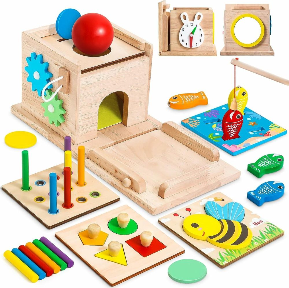 8-In-1 Montessori Wooden Toy Set For Babies – Shape Sorter  Coin Box  Object Permanence Box For Toddlers 12-18 Months – Birthday Gift  |  Sorting & Stacking Toys All Toys Sorting & Stacking Toys