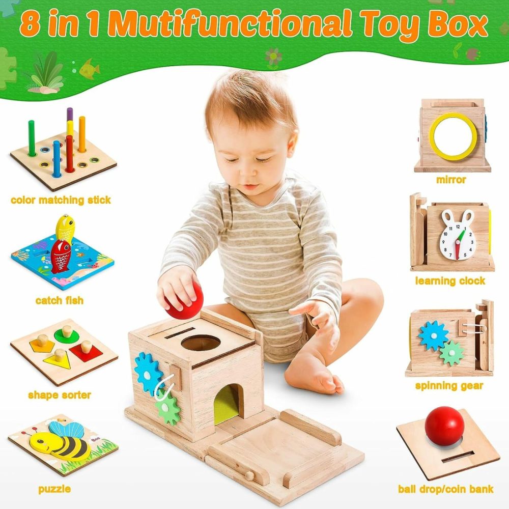 8-In-1 Montessori Wooden Toy Set For Babies – Shape Sorter  Coin Box  Object Permanence Box For Toddlers 12-18 Months – Birthday Gift  |  Sorting & Stacking Toys All Toys Sorting & Stacking Toys