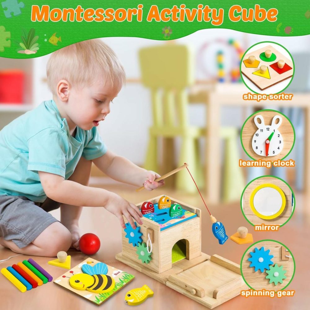 8-In-1 Montessori Wooden Toy Set For Babies – Shape Sorter  Coin Box  Object Permanence Box For Toddlers 12-18 Months – Birthday Gift  |  Sorting & Stacking Toys All Toys Sorting & Stacking Toys