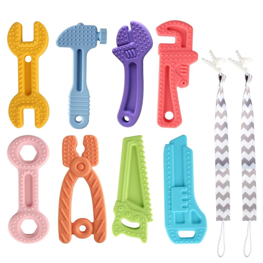 8 Pack Chew Baby Teething Toys For 0-12 Months  Freezable Bpa Free Silicone Baby Molar Teether Chew Toys  Hammer Wrench Spanner Pliers Hand Saw Shape Baby Girl’s Boy Car Seat Toy  |  Teethers All Toys Multicolor