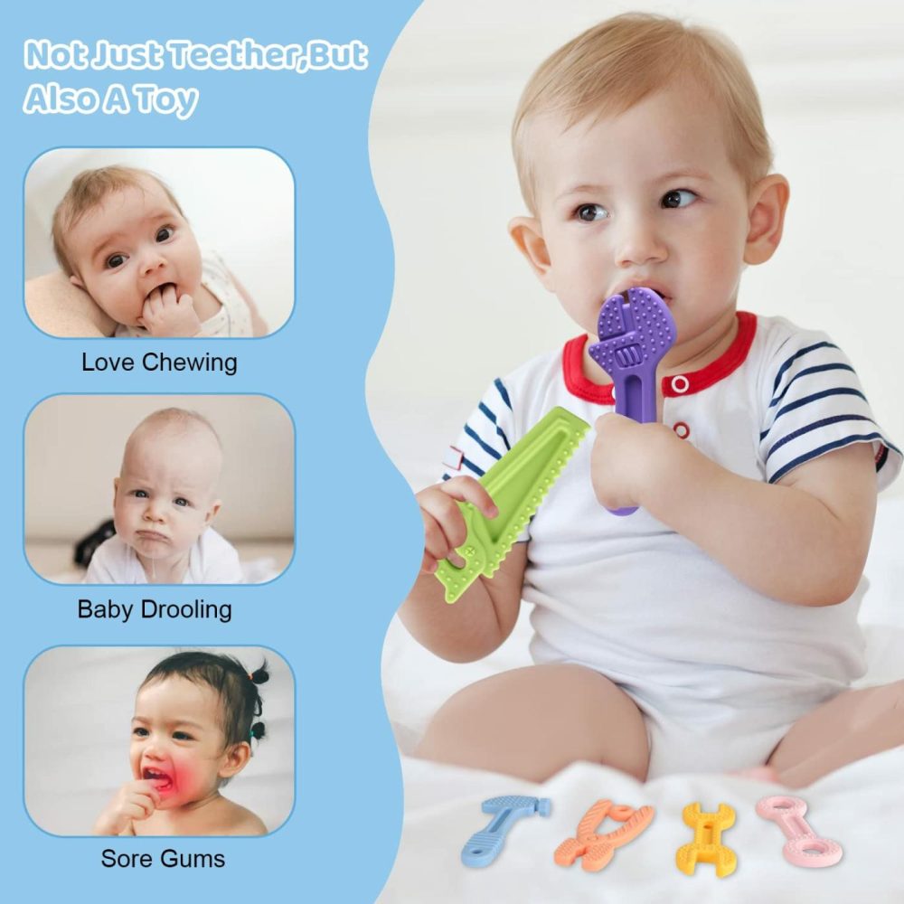 8 Pack Chew Baby Teething Toys For 0-12 Months  Freezable Bpa Free Silicone Baby Molar Teether Chew Toys  Hammer Wrench Spanner Pliers Hand Saw Shape Baby Girl’s Boy Car Seat Toy  |  Teethers All Toys Multicolor