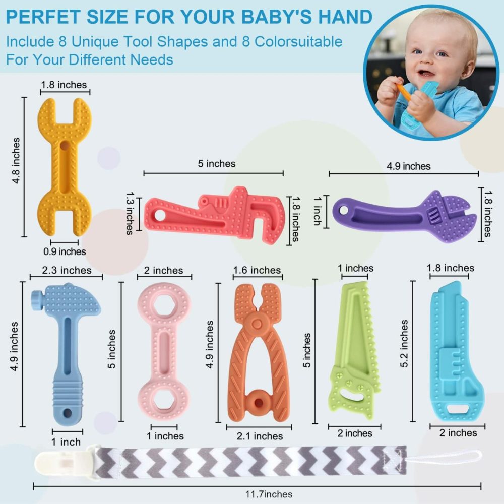 8 Pack Chew Baby Teething Toys For 0-12 Months  Freezable Bpa Free Silicone Baby Molar Teether Chew Toys  Hammer Wrench Spanner Pliers Hand Saw Shape Baby Girl’s Boy Car Seat Toy  |  Teethers All Toys Multicolor