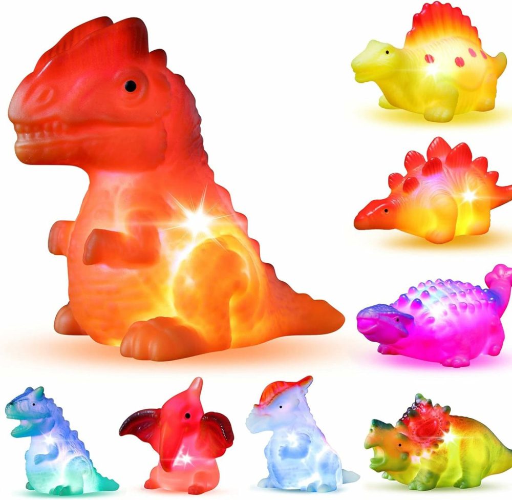 8 Pack Light Up No Hole Dinosaur Bath Toy Set  Flashing Color Changing Light In Water  Floating Dino Bathtub Bathroom Tub Pool Toy For Baby Infant Kid Toddler Child Boy Girl Preschool In Christmas  |  Bath Toys All Toys Bath Toys