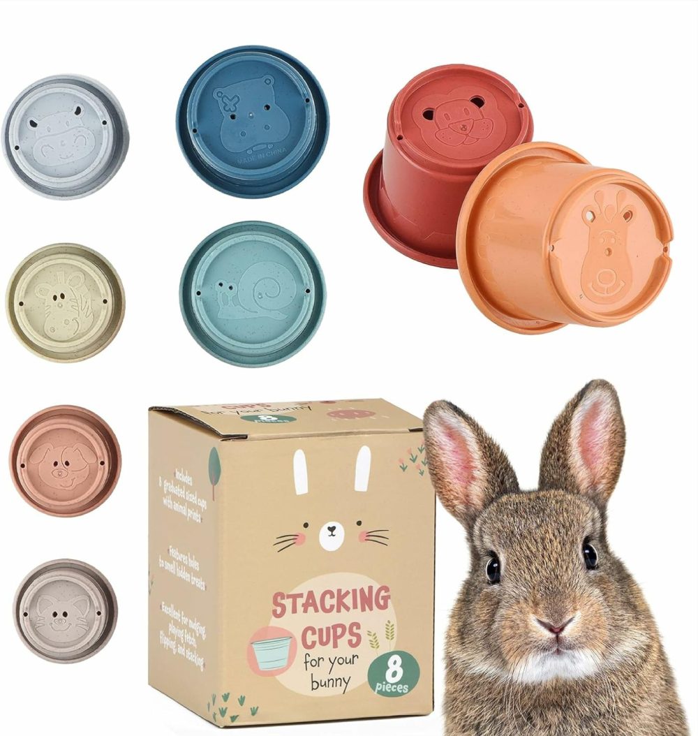 8 Pc Stacking Cups For Rabbits- Wheat Straw Toys With Cute Animal Designs – Bunny Stacking Cups To Play With Rabbits – Nesting Toys To Keep Busy-Graduated Sized Stackable Toys  |  Sorting & Stacking Toys All Toys Sorting & Stacking Toys