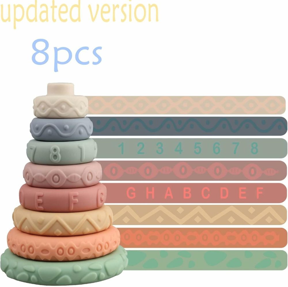 8 Pcs Stacking Rings Soft Toys For Babies 6 Months And Up Old Girls Boys – Toddlers Sensory Educational Montessori Baby Blocks – Developmental Teething Learning Stacker  |  Sorting & Stacking Toys All Toys Sorting & Stacking Toys