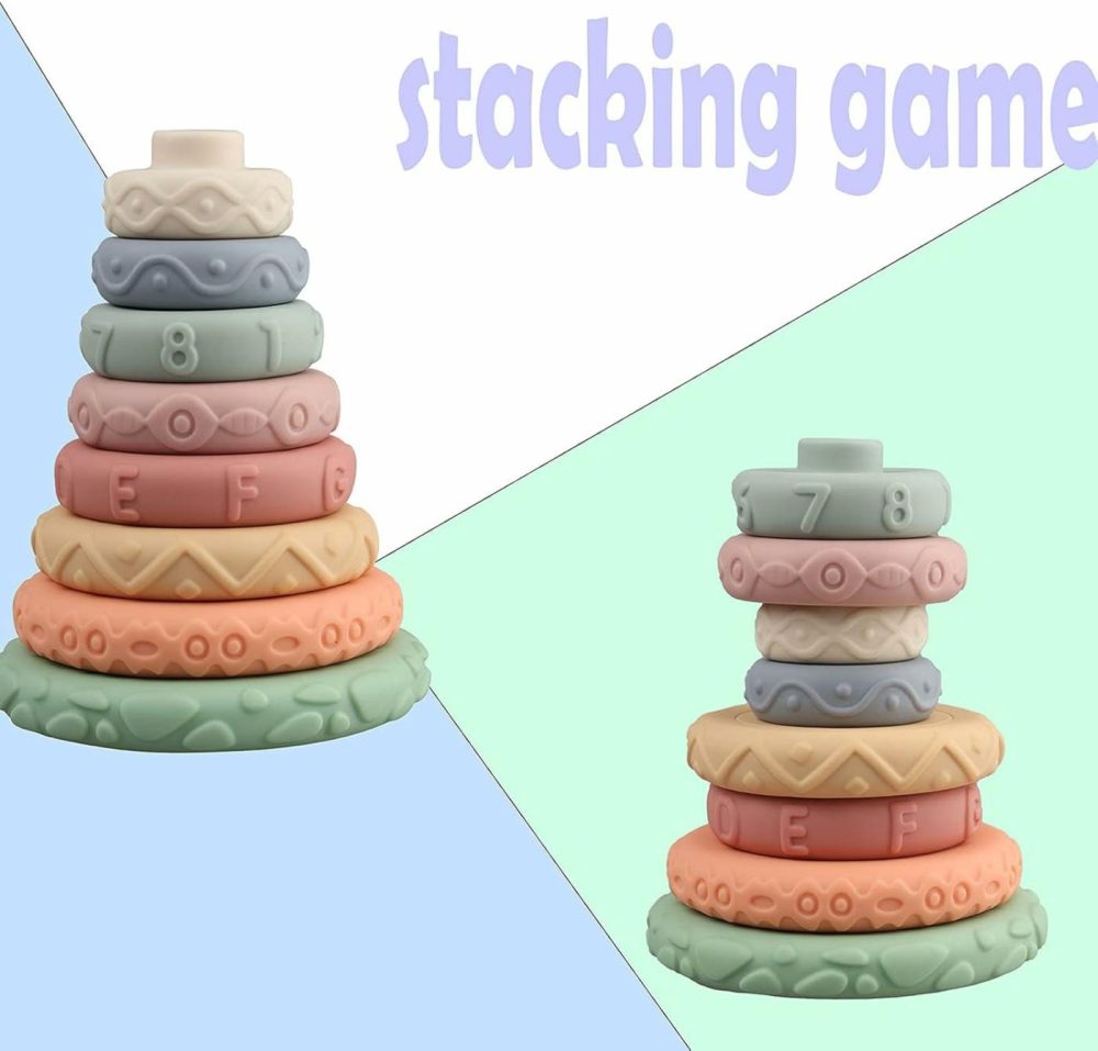 8 Pcs Stacking Rings Soft Toys For Babies 6 Months And Up Old Girls Boys – Toddlers Sensory Educational Montessori Baby Blocks – Developmental Teething Learning Stacker  |  Sorting & Stacking Toys All Toys Sorting & Stacking Toys