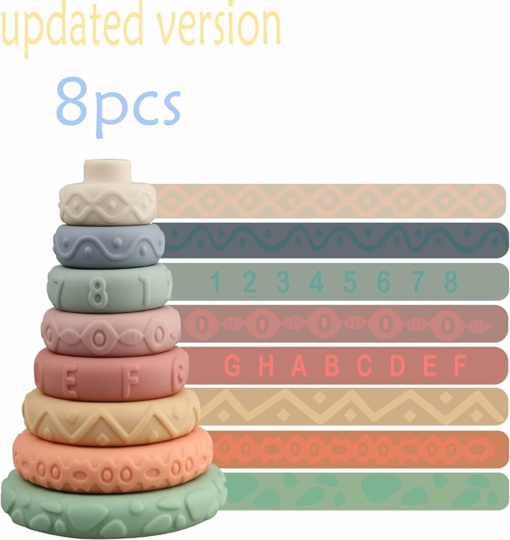 8 Pcs Stacking Rings Soft Toys For Babies Newborn 0 3 4 5 6 12 18 Months 1 Year Old Girls Boys – Toddler Sensory Educational Montessori Baby Blocks – Infant Development Teething Learning Tower  |  Sorting & Stacking Toys All Toys Multicolor