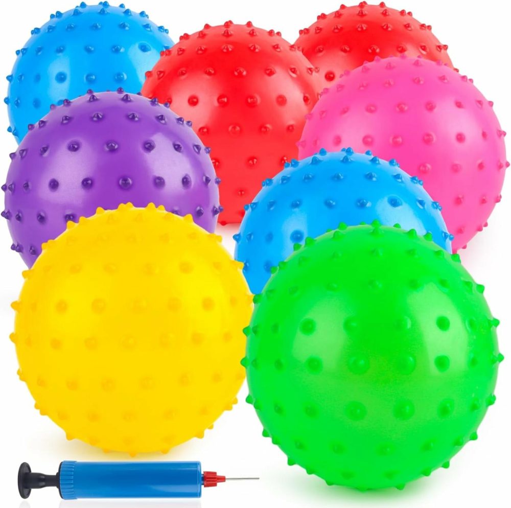 8Pcs Bounce Balls  Knobby Balls With Pump 7Inch Sensory Balls Spiky Massage Balls For Kids Party Favors  |  Balls All Toys Balls