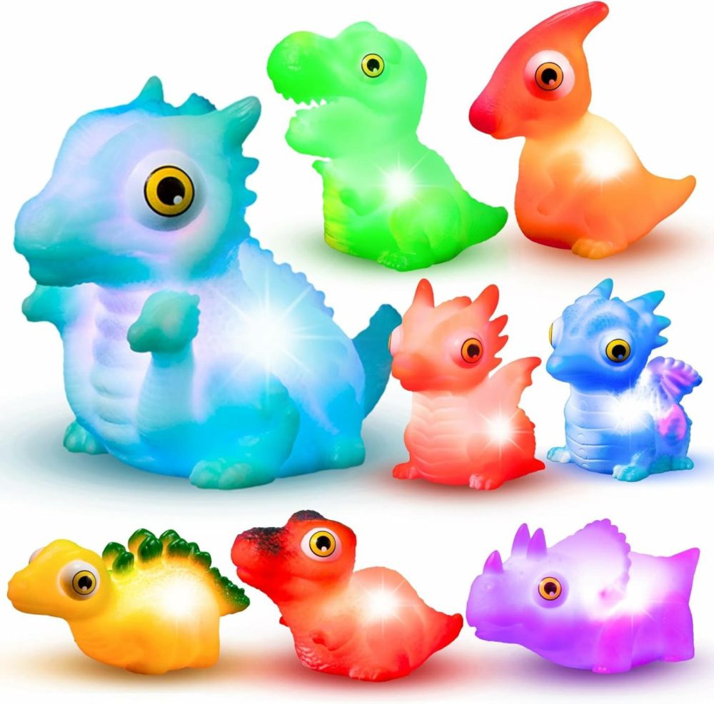 8Pcs Light Up Dinosaur Toys  Baby Bath Toy  Toddler Flashing Colourful Led Bathtub Toy  Bathtime Floating Soft Rubber Toy For Infant Boy Girl Birthday Gift Swimming Pool Party Favors Age 1 2 3  |  Bath Toys All Toys Bath Toys