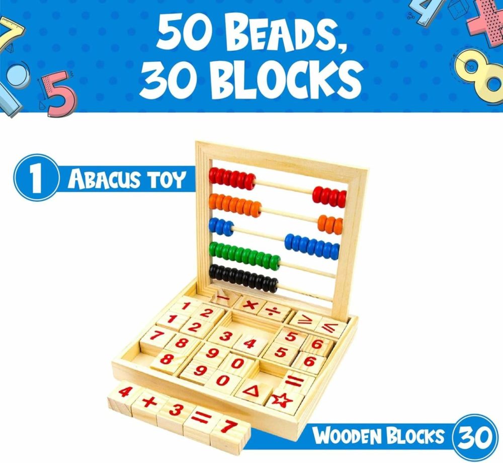 Abacus For Kids Math Counters  Wooden Educational Counting Toy  Toddler Blocks Kindergarten Toys  Toddler Blocks Wooden Toys  50 Beads And 30 Blocks  Wooden Blocks For Toddlers 1-3 Large  |  Abacuses Abacuses Abacuses