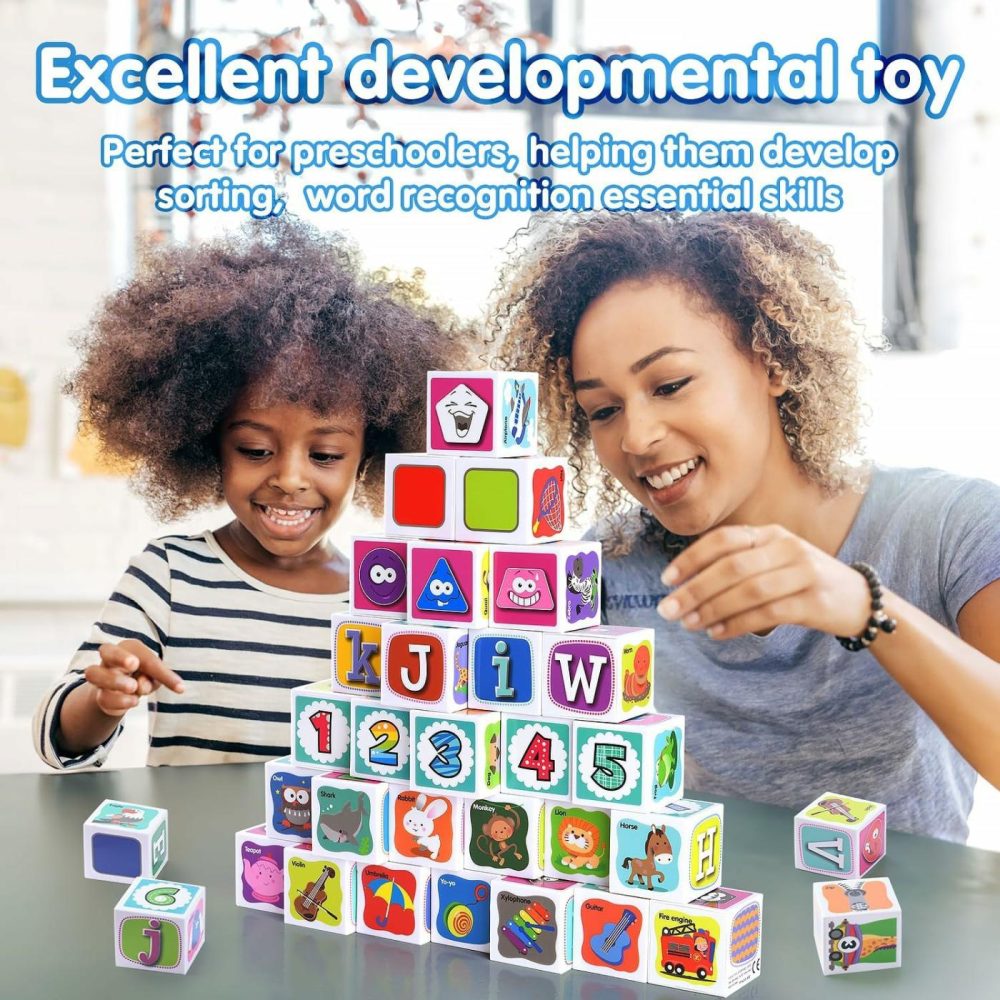 Abc Building Blocks For Toddlers 1-3  28 Pcs Plastic Baby Alphabet Letters Number Stacking Blocks Set  Preschool Learning Educational Montessori Sensory Toys Gifts For Kids Girls Boys  |  Sorting & Stacking Toys All Toys Sorting & Stacking Toys