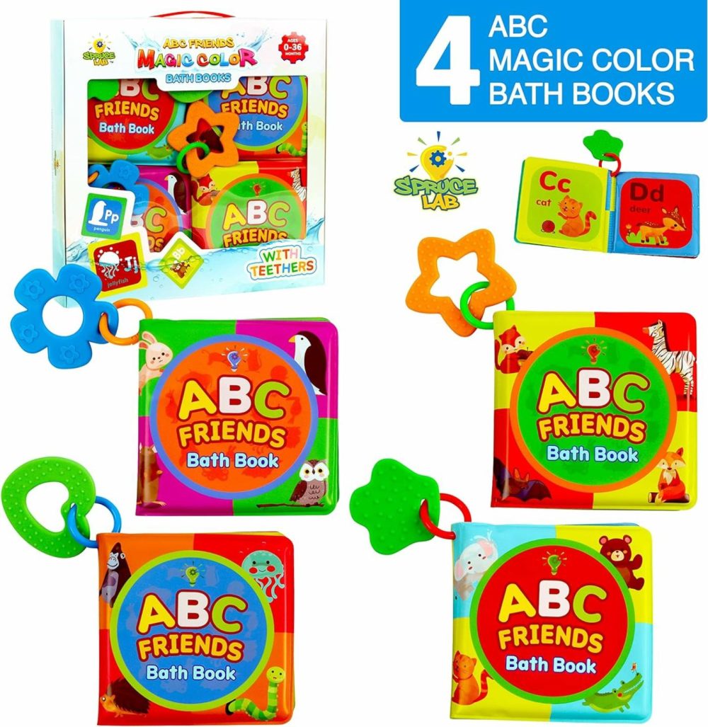 Abc Friends Magic Color Bath Books – 4 Bath Book Set – Educational Baby Bath Toys – Magic Appearing Animals In Water – Teething Toys For Babies – Boy/Girl Baby Bathtub Books Baby Shower Toy  |  Bath Toys All Toys Bath Toys