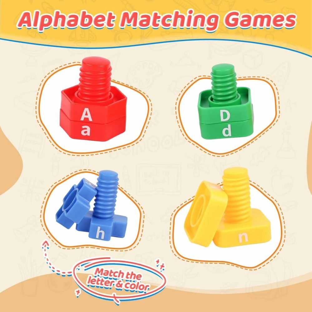 Abc Letters Matching Games – Alphabet Learning Toy For Toddler: 52 Pcs Nuts And Bolts Fine Motor Toys  Montessori Sorting & Stacking Toys Preschool Kindergarten Learning Activities For Kids  |  Sorting & Stacking Toys All Toys Sorting & Stacking Toys