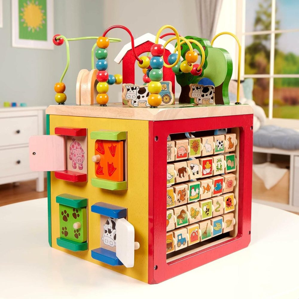 Activity Cube With Farm Theme – Educational Wooden Toys For Toddlers And Kids – 1 Year +  |  Activity Cubes Activity Cubes Activity Cubes