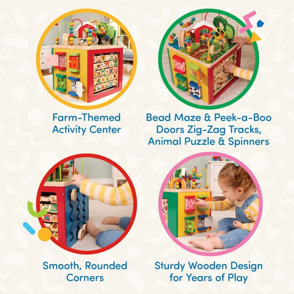 Activity Cube With Farm Theme – Educational Wooden Toys For Toddlers And Kids – 1 Year +  |  Activity Cubes Activity Cubes Activity Cubes