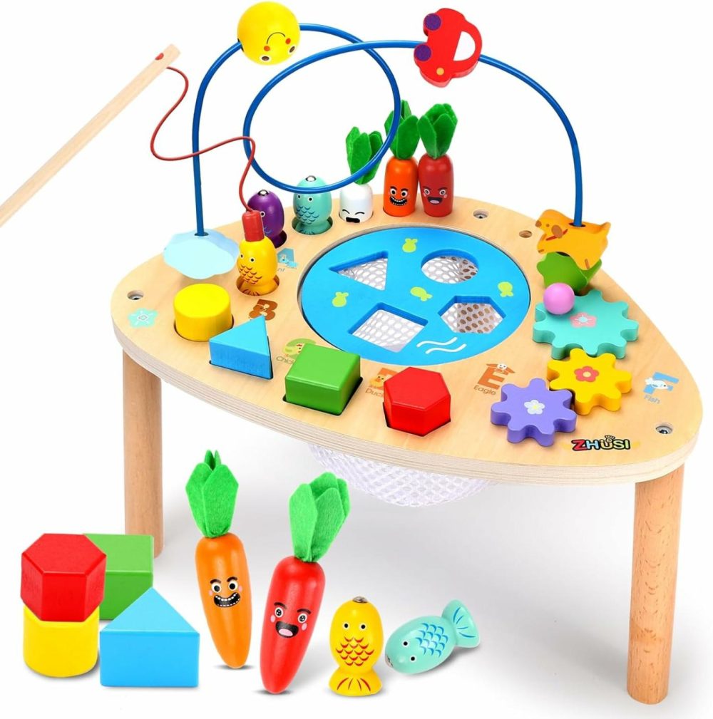 Activity Table For 1+ Year Old  6 In 1 Wooden Montessori Toys With Fishing Game Bead Maze Shape Sorter Toy  Baby Sensory Toys Toddler Toys 1St Birthday Gifts For Girls Boys  |  Bead Mazes All Toys Bead Mazes