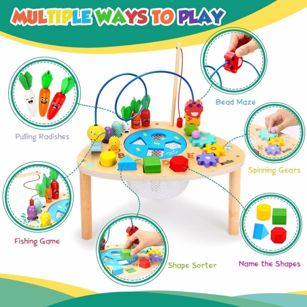 Activity Table For 1+ Year Old  6 In 1 Wooden Montessori Toys With Fishing Game Bead Maze Shape Sorter Toy  Baby Sensory Toys Toddler Toys 1St Birthday Gifts For Girls Boys  |  Bead Mazes All Toys Bead Mazes