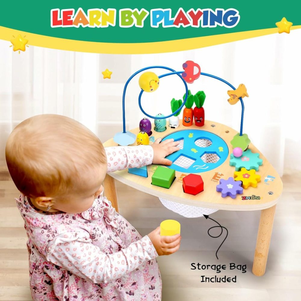 Activity Table For 1+ Year Old  6 In 1 Wooden Montessori Toys With Fishing Game Bead Maze Shape Sorter Toy  Baby Sensory Toys Toddler Toys 1St Birthday Gifts For Girls Boys  |  Bead Mazes All Toys Bead Mazes