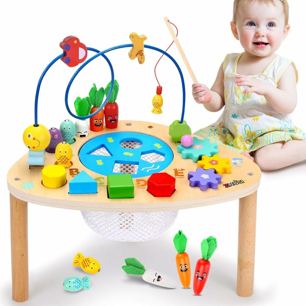 Activity Table For 1+ Year Old  6 In 1 Wooden Montessori Toys With Fishing Game Bead Maze Shape Sorter Toy  Baby Sensory Toys Toddler Toys 1St Birthday Gifts For Girls Boys  |  Bead Mazes All Toys Bead Mazes