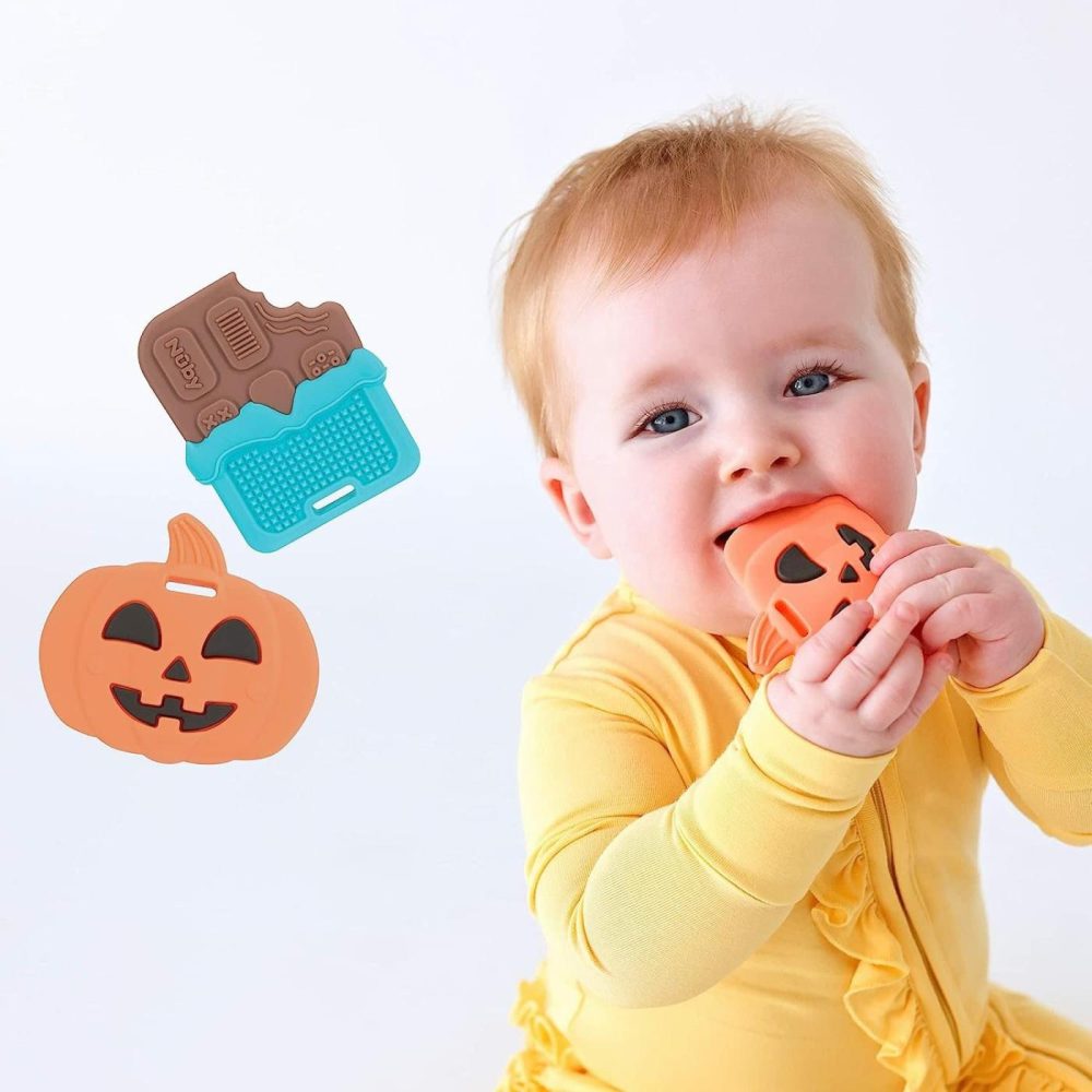 All Silicone Pumpkin & Chocolate Bar Teether – 2 Pack  3+ Months  |  Teethers All Toys Pumpkin/Chocolate Bar