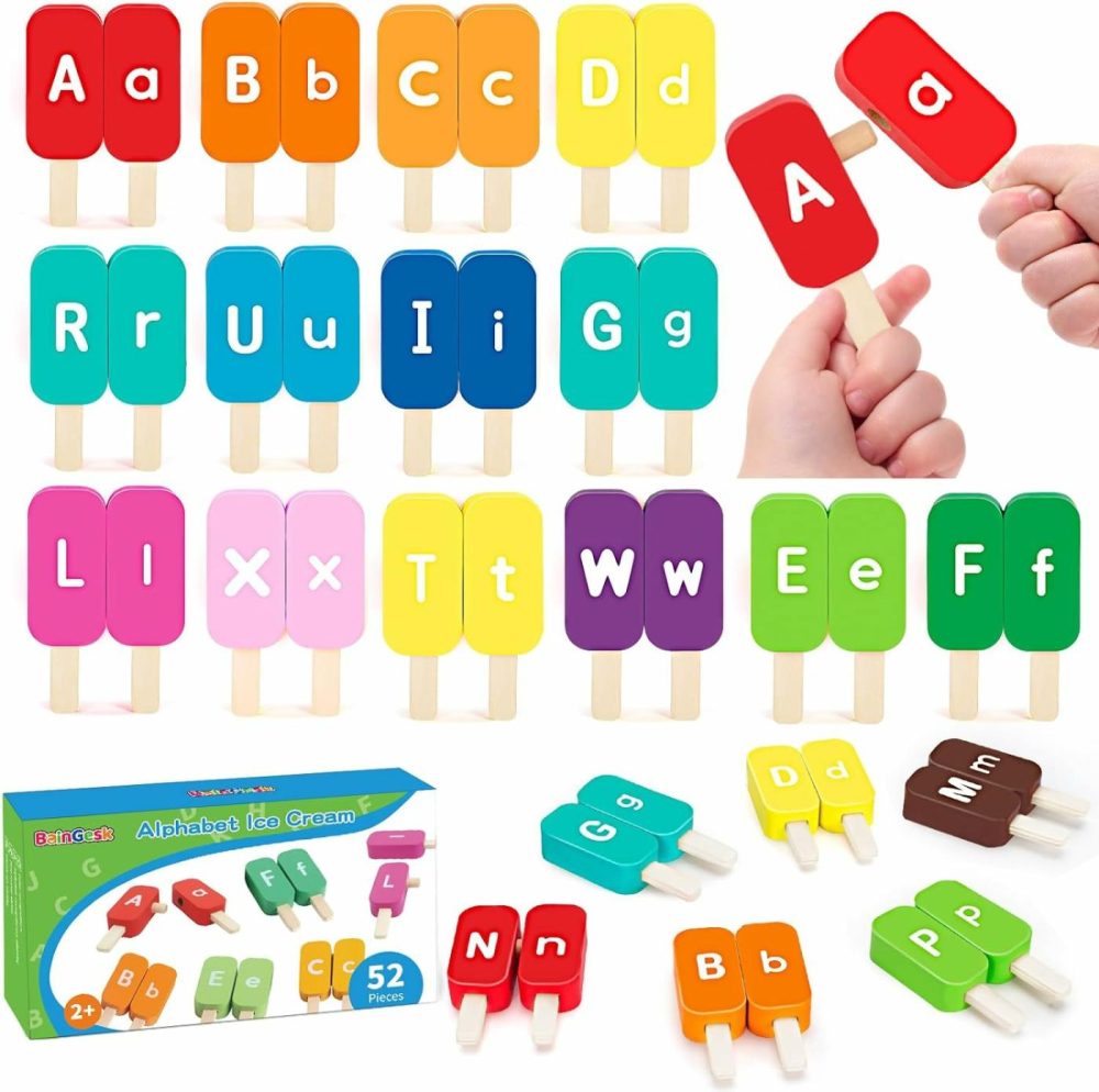 Alphabet Ice Cream Toys For Kids Ages 2-4  52 Pcs Abc Learning Toys For Toddlers  Wooden Letters Matching Toys  Montessori Toys For 3 4 5 Year Old Boys Girls  Preschool Classroom Must Haves  |  Sorting & Stacking Toys All Toys Sorting & Stacking Toys