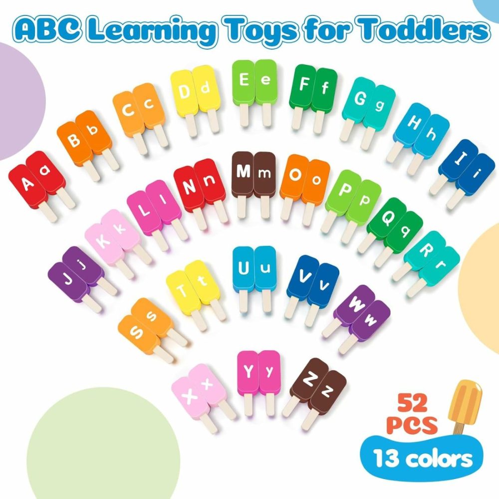 Alphabet Ice Cream Toys For Kids Ages 2-4  52 Pcs Abc Learning Toys For Toddlers  Wooden Letters Matching Toys  Montessori Toys For 3 4 5 Year Old Boys Girls  Preschool Classroom Must Haves  |  Sorting & Stacking Toys All Toys Sorting & Stacking Toys