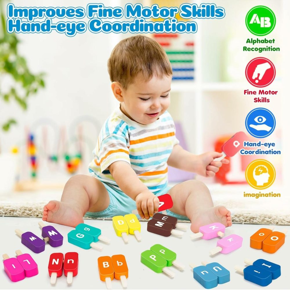 Alphabet Ice Cream Toys For Kids Ages 2-4  52 Pcs Abc Learning Toys For Toddlers  Wooden Letters Matching Toys  Montessori Toys For 3 4 5 Year Old Boys Girls  Preschool Classroom Must Haves  |  Sorting & Stacking Toys All Toys Sorting & Stacking Toys