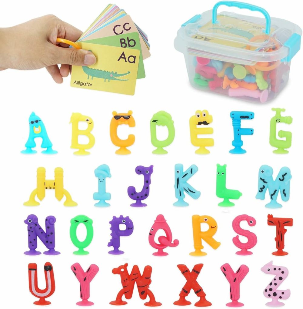 Alphabet Letters Learning Suction Toys: Abc Silicone Baby Bath Toys  Bathtub/Windows/Car/Travel Toys For Toddlers 1-3  Preschool Educational Montessori Sensory Toys For 1/2/3 Year Old  |  Bath Toys All Toys Bath Toys