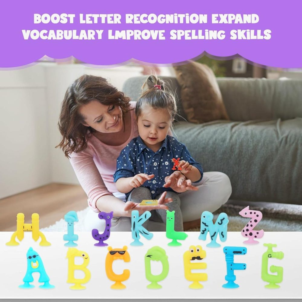 Alphabet Letters Learning Suction Toys: Abc Silicone Baby Bath Toys  Bathtub/Windows/Car/Travel Toys For Toddlers 1-3  Preschool Educational Montessori Sensory Toys For 1/2/3 Year Old  |  Bath Toys All Toys Bath Toys