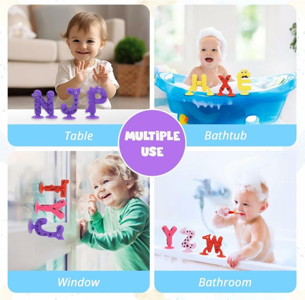 Alphabet Letters Learning Suction Toys: Abc Silicone Baby Bath Toys  Bathtub/Windows/Car/Travel Toys For Toddlers 1-3  Preschool Educational Montessori Sensory Toys For 1/2/3 Year Old  |  Bath Toys All Toys Bath Toys