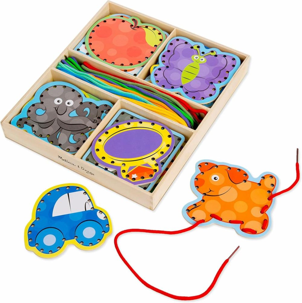 Alphabet Wooden Lacing Cards With Double-Sided Panels And Matching Laces – Lacing Toys For Toddlers  Fine Motor Skills Threading Cards  Sewing Cards For Preschoolers And Kids Ages 3+  |  Sorting & Stacking Toys All Toys Sorting & Stacking Toys