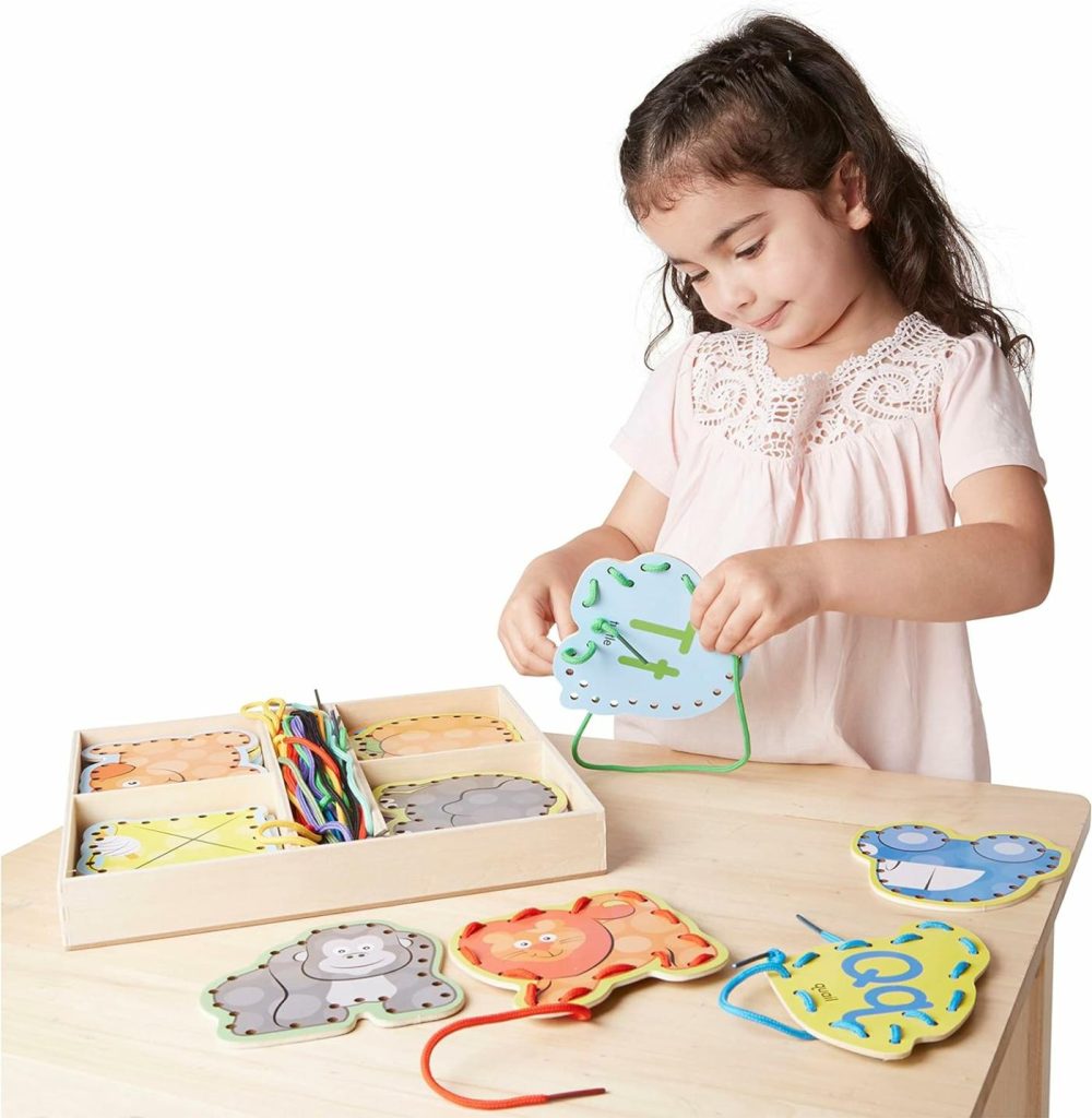 Alphabet Wooden Lacing Cards With Double-Sided Panels And Matching Laces – Lacing Toys For Toddlers  Fine Motor Skills Threading Cards  Sewing Cards For Preschoolers And Kids Ages 3+  |  Sorting & Stacking Toys All Toys Sorting & Stacking Toys