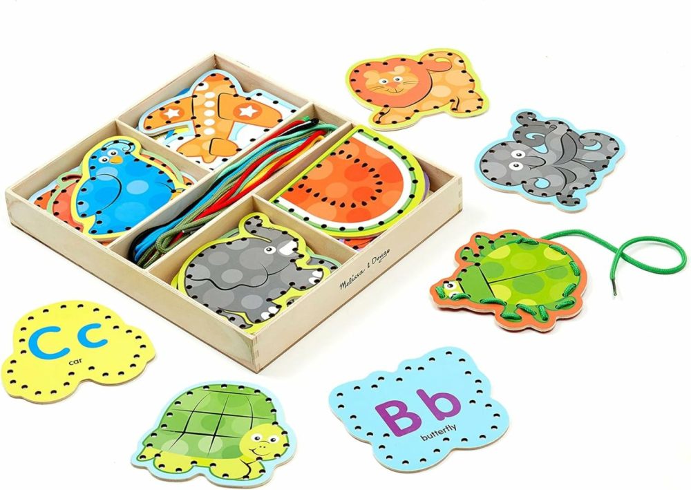 Alphabet Wooden Lacing Cards With Double-Sided Panels And Matching Laces – Lacing Toys For Toddlers  Fine Motor Skills Threading Cards  Sewing Cards For Preschoolers And Kids Ages 3+  |  Sorting & Stacking Toys All Toys Sorting & Stacking Toys