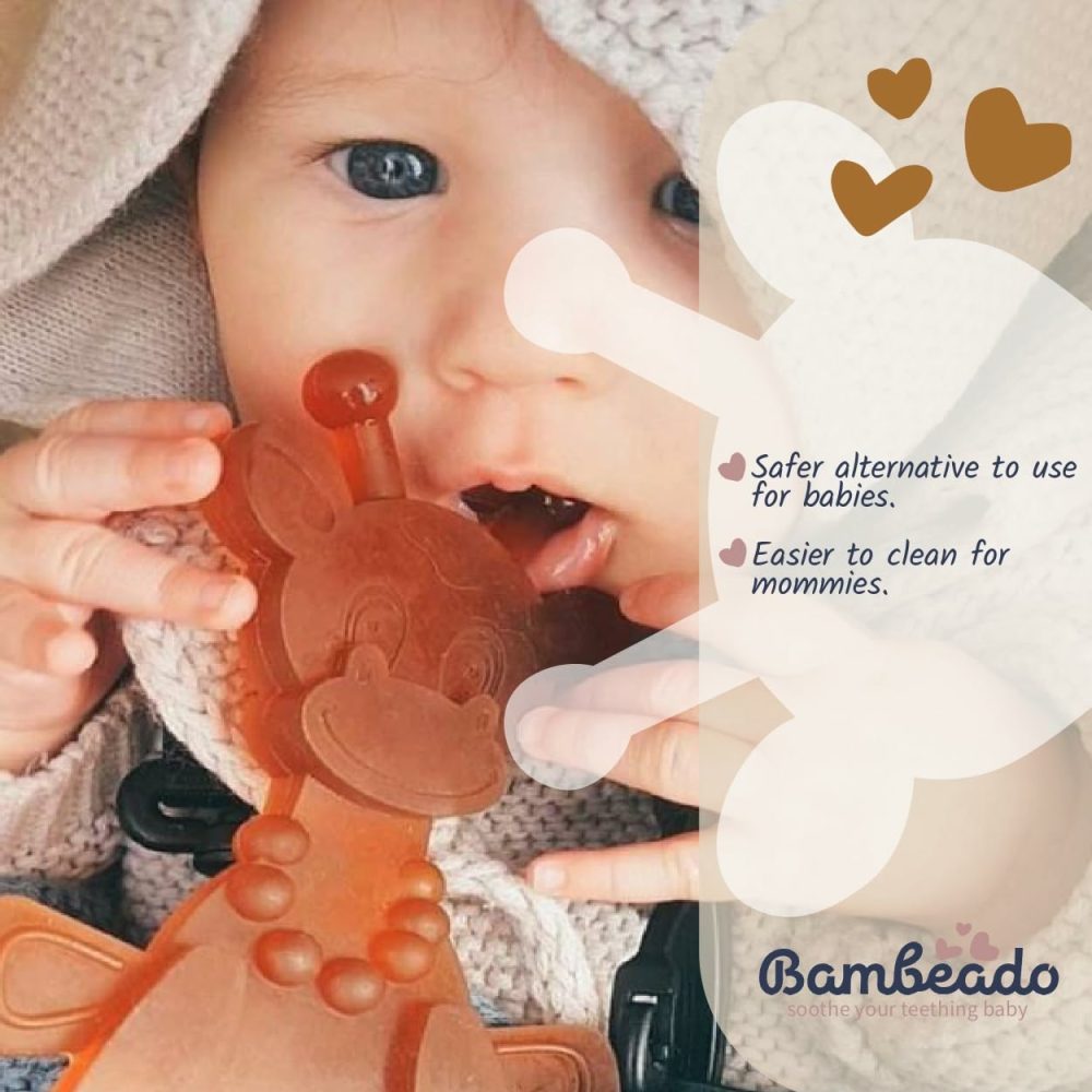 Amber Oil Baby Teething Toy – Little Bamber  Natural Amber  Teething Relief Rubber Giraffe Teething Toy  Special Baltic Teether Toy For Sore Gums – Alternative To Amber Teething Necklace (Brown)  |  Teethers All Toys brown